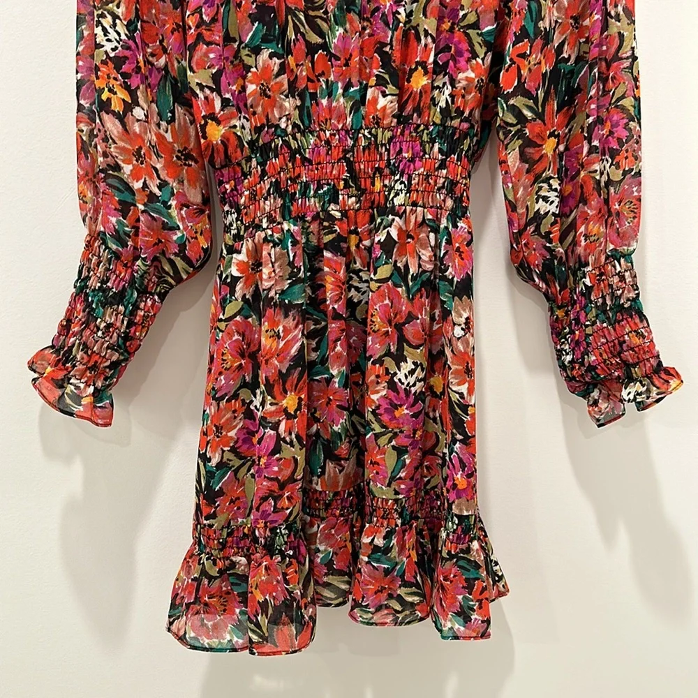 Misa Women's Marin Floral Long Sleeve Mini Dress Size Small Revolve Red Black - Picture 8 of 13